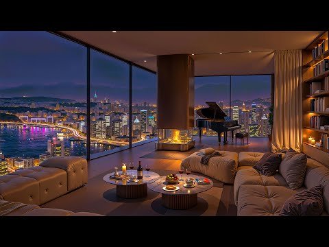 4K Night Ambience in Cozy Apartment | Elegant Jazz Instrumental Music for Study, Sleep & Chill