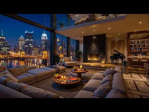 Pittsburgh Elegant Ambience in Luxury Apartment 🏙️ Soft Piano Jazz by the Bridge for Relax & Focus