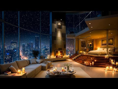 Quiet Winter Evening in Cozy Apartment | Gentle Jazz Music & Peaceful Snowfall for Study, Work